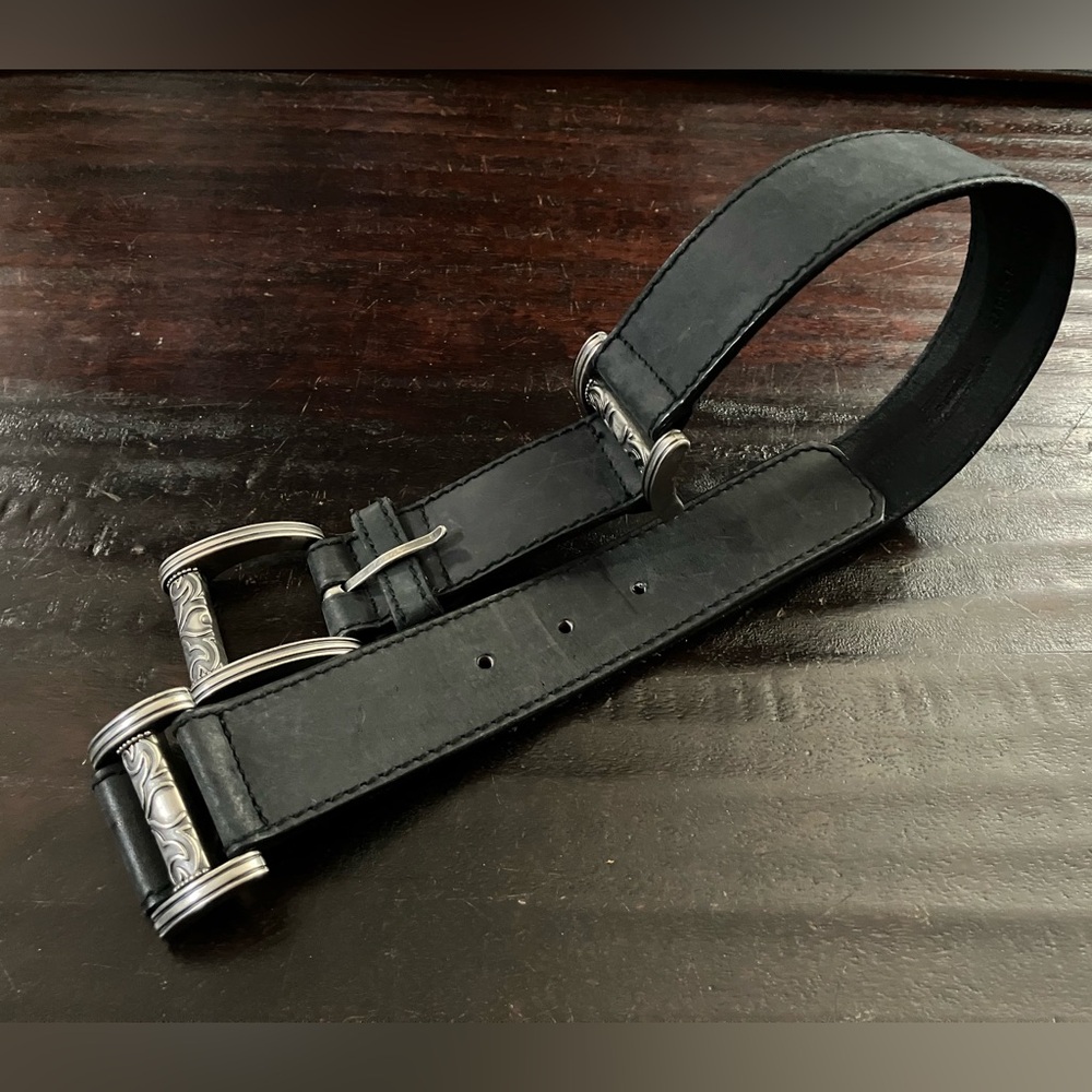 Liz Claiborne Black Suede Leather and Silver-tone Metal with Scrollwork Detail